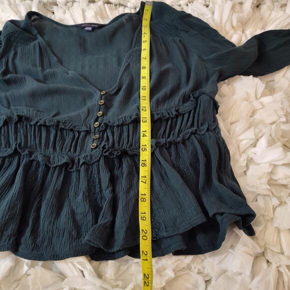 American Eagle Blouse Womens Small Boho Lace Peasant Top Long Sleeve Ruffle - Picture 15 of 16